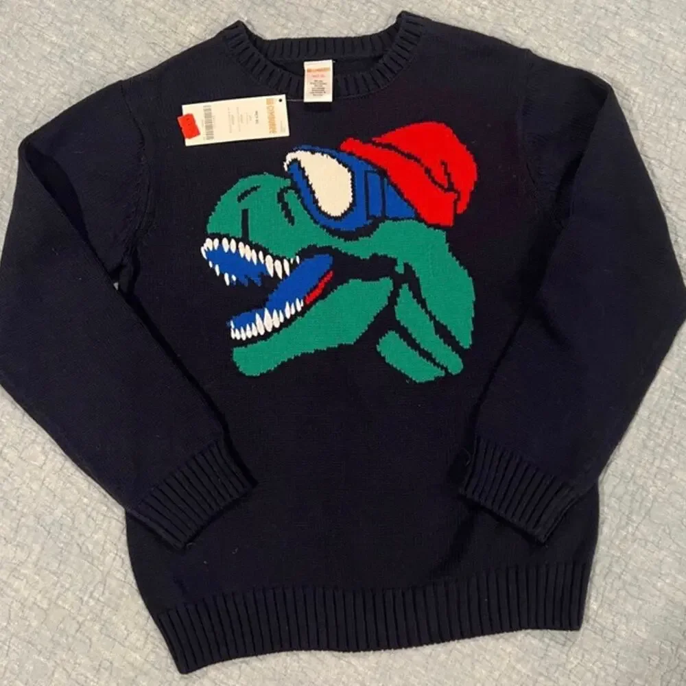 Gymboree Navy Blue Dinosaur Sweater - Boys Size 7/8